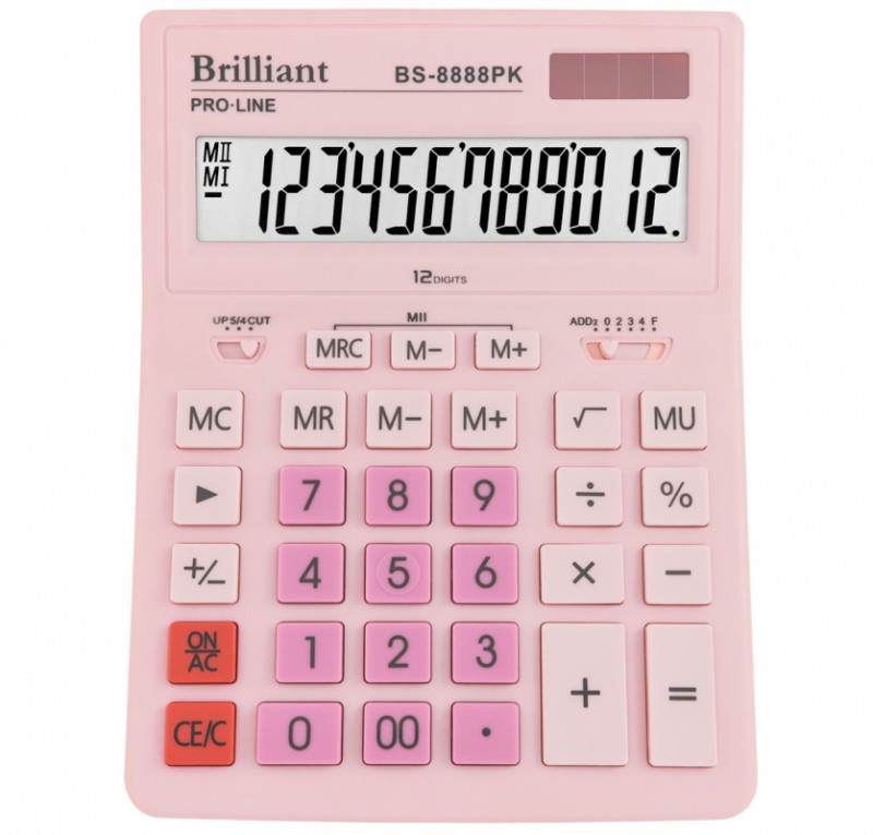 Калькулятор 12 розрядів рожевий Brilliant BS-8888PK