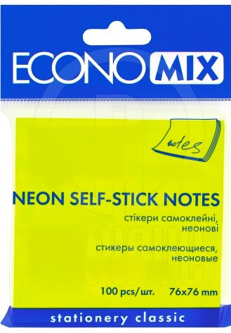 Бум. д/зам клейк 75*75 100л. салат. неон. Е20944-13 бренд: Economix