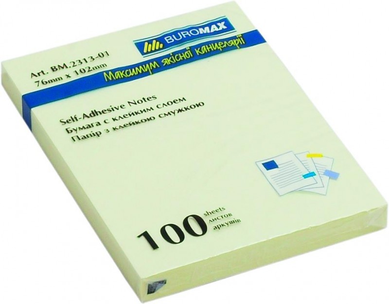 Бум. д/зам клейк 76*102 100л желт. 2313-01 бренд: Buromax