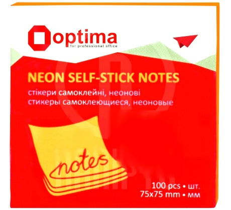 Бум. д/зам клейк 75*75 100л. оранжевый неон 25513-06 бренд: Optima