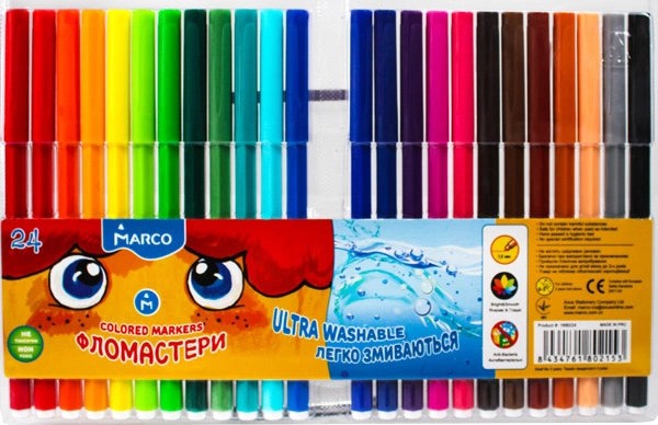 Фломастери Marco Super Washable 24 кольорів.