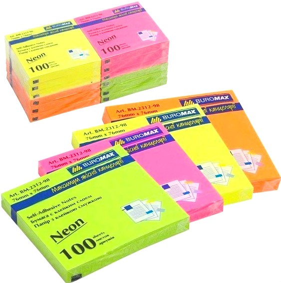 Бум. д/зам клейк 76*76мм, 100л неон асс. 2312-98 бренд: Buromax