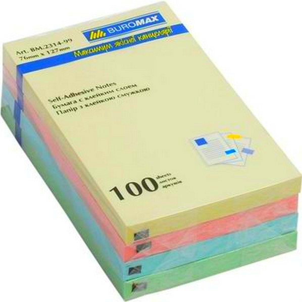 Бум. д/зам клейк 76*127 100л асс. 2314-99 бренд: Buromax