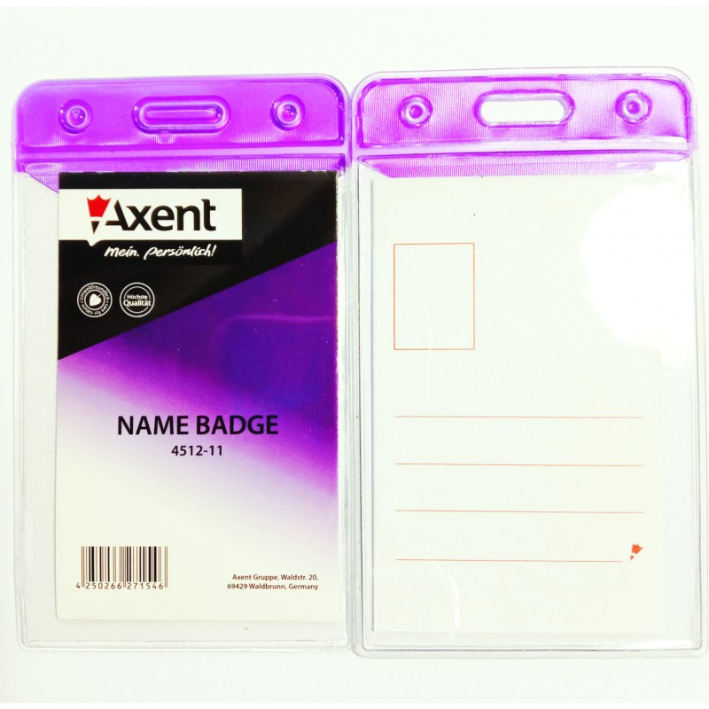 Бейдж Axent 4512-A вертикальний, глянсовий, 51х83 мм, прозорий