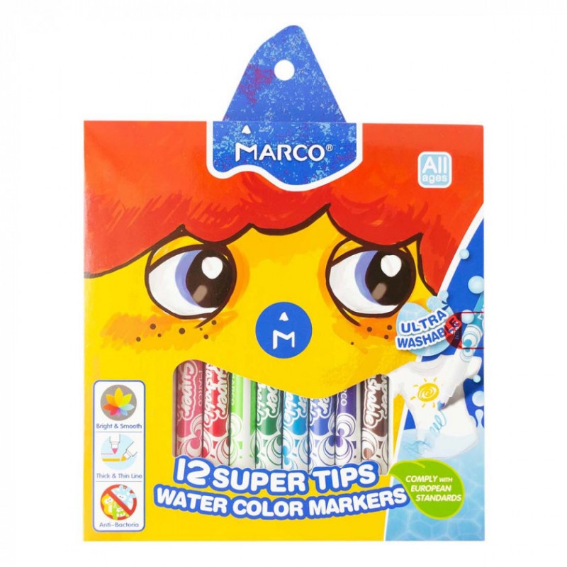 Фломастери-маркери Marco Ultra Washable 12 кольорів