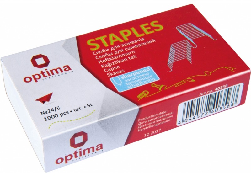 Скобы 24/6,100шт,золотистые,бренд: Optima