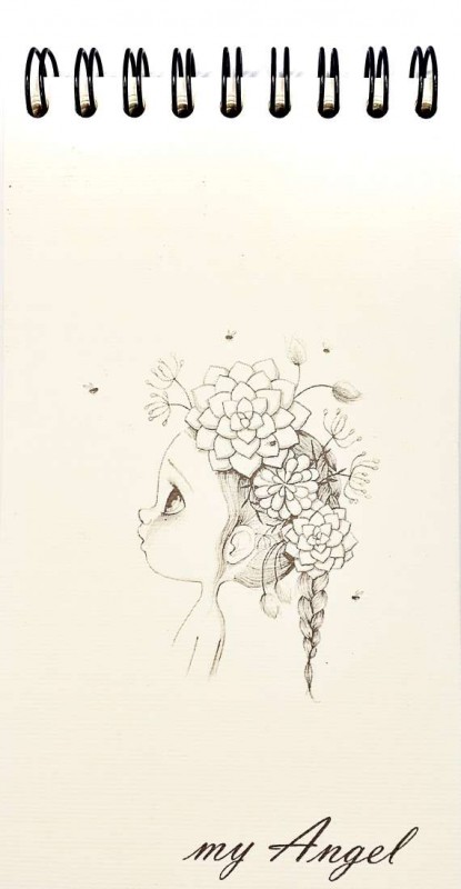 Скетчбук 14см * 8см, ніжно кремові листи, "flower girl", 50л.