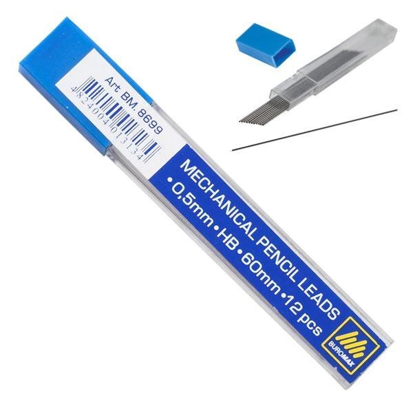 Стержни BuroMAX 8699 HB (0,5 мм) для механического карандаша (12шт)